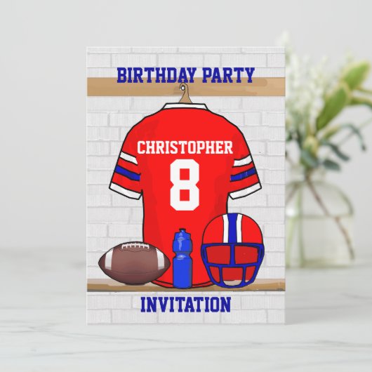 Persoonlijk Rode WB Football Jersey Birthday Party Kaart (Staand voorkant)