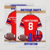 Persoonlijk Rode WB Football Jersey Birthday Party Kaart (Voorkant / Achterkant)