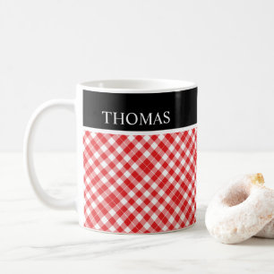 Persoonlijk rode witte Gingham aangepaste naam Koffiemok