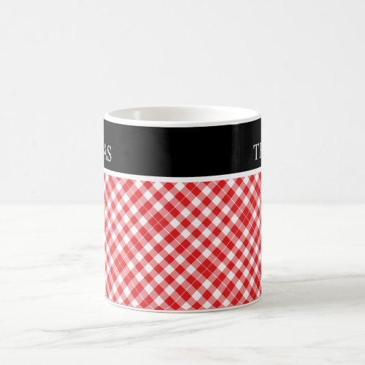 Persoonlijk rode witte Gingham aangepaste naam Koffiemok (Center)