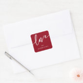 Persoonlijk Rode + Witte 'Liefde' Script Lettertyp Vierkante Sticker (Envelop)