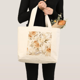 Persoonlijk romantisch bloemnaamontwerp grote tote bag