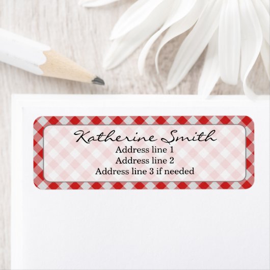 Persoonlijk: Rood en wit Gingham Check Pattern Etiket (Insitu)