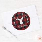Persoonlijk rood en zwart buffelplaid ronde sticker (Envelop)
