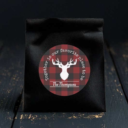 Persoonlijk rood en zwart buffelplaid ronde sticker