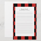 Persoonlijk rood en zwart met wit geruit briefpapier (Voorkant / Achterkant)