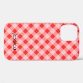 Persoonlijk rood gingham patroon iPhone 12 hoesje (Achterkant (horizontaal))