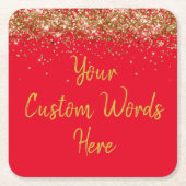 Persoonlijk rood & gouden verjaardagsfeest jubileu kartonnen onderzetters (Voorkant)