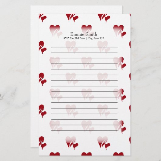 Persoonlijk rood hart op wit briefpapier (Voorkant / Achterkant)