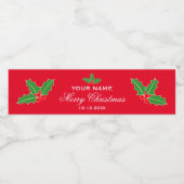 Persoonlijk rood kerstfeest waterfles etiket (Enkel label)