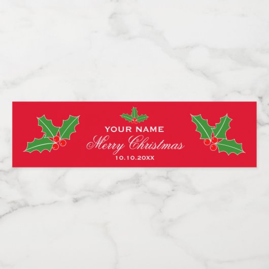 Persoonlijk rood kerstfeest waterfles etiket (Enkel label)