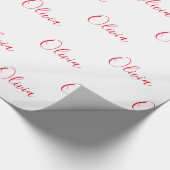 Persoonlijk rood naamscript cadeaupapier (Hoek)