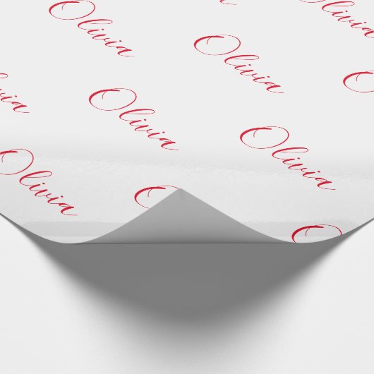 Persoonlijk rood naamscript cadeaupapier (Hoek)
