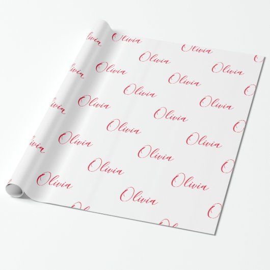 Persoonlijk rood naamscript cadeaupapier (Uitgerold)