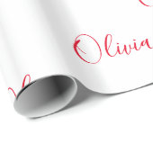 Persoonlijk rood naamscript cadeaupapier (Rol Hoek)