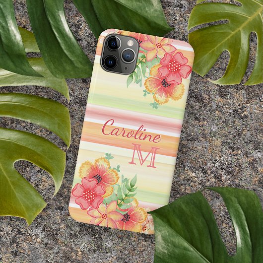 Persoonlijk rood oranje limoengroen strepenpatroon Case-Mate iPhone case