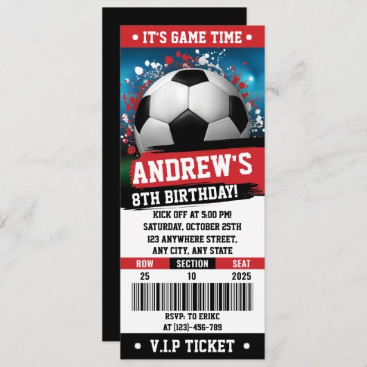 Persoonlijk Rood thema Voetbal Ticket Verjaardag Kaart (Voorkant / Achterkant)