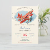 Persoonlijk rood Vliegtuig 1e Verjaardagsfeest Kaart (Staand voorkant)