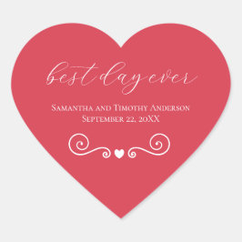 Persoonlijk rood wit beste dag op huwelijk hart sticker