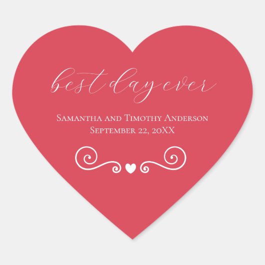 Persoonlijk rood wit beste dag op huwelijk hart sticker (Voorkant)