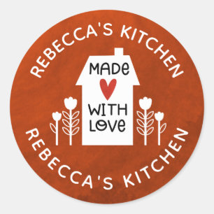 Persoonlijk Rood Wit Thuisgemaakt Met Liefde Ronde Sticker