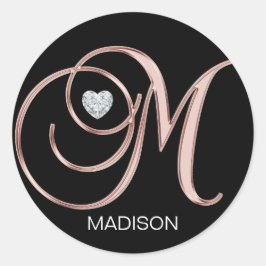 Persoonlijk Roos Gold Heart Monogrammed Letter M Ronde Sticker