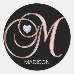 Persoonlijk Roos Gold Heart Monogrammed Letter M Ronde Sticker