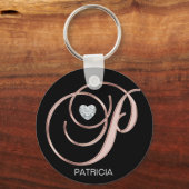 Persoonlijk Roos Gold Heart Monogrammed Letter P Sleutelhanger (Voorkant)