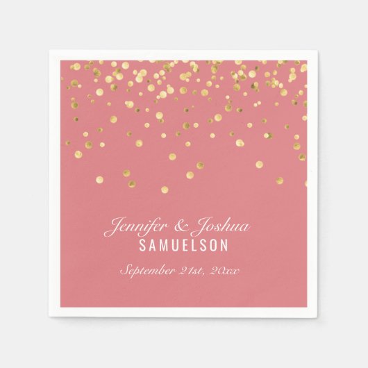 Persoonlijk ROOS SALMON Gold Confetti Wedding Servet (Voorkant)
