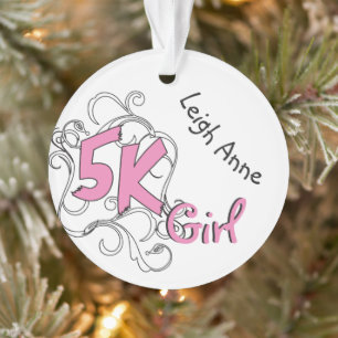 Persoonlijk roze 5k meisje hardlopen ontwerp voorz ornament