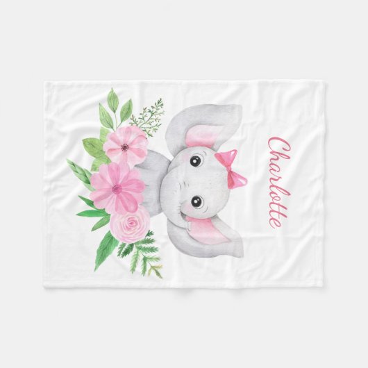 Persoonlijk roze Baby-lephant Gift for Baby Girl Fleece Deken (Voorkant (Horizontaal))