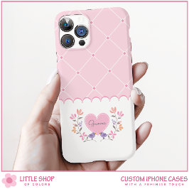 Persoonlijk Roze Bloemendiamant Monogram iPhone 16 Hoesje