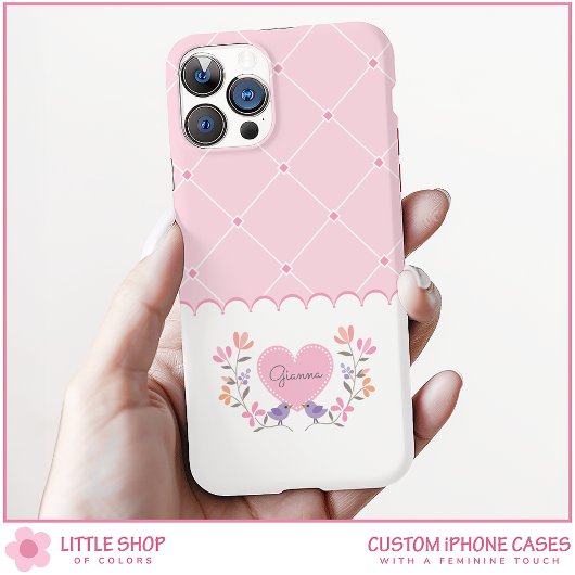 Persoonlijk Roze Bloemendiamant Monogram Case-Mate iPhone Case