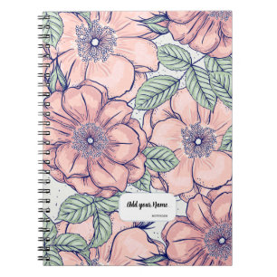 Persoonlijk Roze Bloemmotief Notitieboek Dagboek