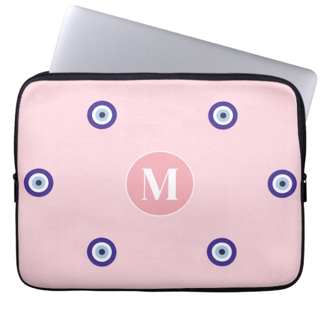 Persoonlijk Roze Boze Oog Patroon Monogram Laptop Sleeve (Voorkant)