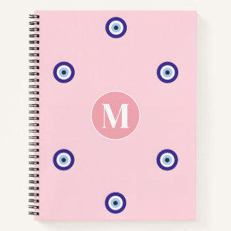 Persoonlijk Roze Boze Oog Patroon Monogram Notitieboek