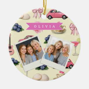 Persoonlijk Roze Cocktail Lint met een Cute Coquet Keramisch Ornament