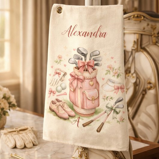 Persoonlijk Roze Coquette Golf Monogram Golfhanddoek