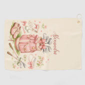 Persoonlijk Roze Coquette Golf Monogram Golfhanddoek (Horizontaal)