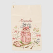 Persoonlijk Roze Coquette Golf Monogram Golfhanddoek (Voorkant)
