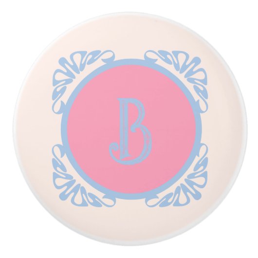 Persoonlijk roze en blauw  keramische knop (Voorkant)