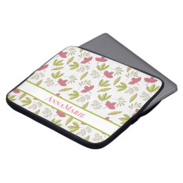Persoonlijk roze en groen bladpatroon laptop sleeve