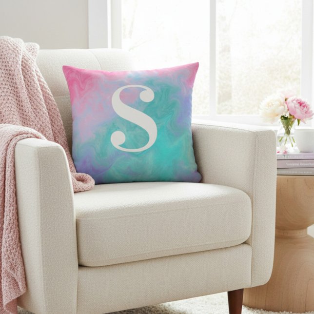 Persoonlijk Roze en Turquoise Aquarel Kussen (Creator heeft geüpload)