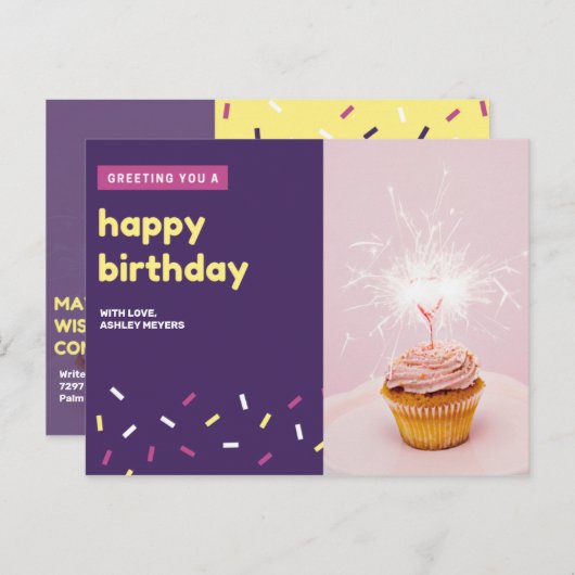 Persoonlijk - Roze en Violet Cupcake (zaterdag) Briefkaart (Voorkant / Achterkant)