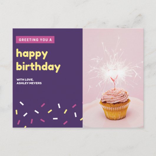 Persoonlijk - Roze en Violet Cupcake (zaterdag) Briefkaart (Voorkant)