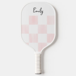 Persoonlijk roze en witte dambordpatroon pickleball paddle