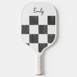 Persoonlijk roze en witte dambordpatroon pickleball paddle
