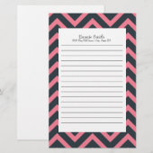 Persoonlijk roze en zwart chevronpatroon briefpapier (Voorkant / Achterkant)