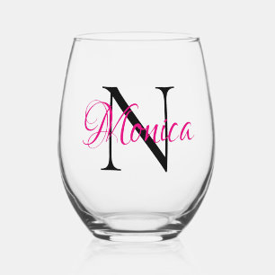 Persoonlijk Roze en Zwart Monogram Wijnglas Zonder Voet