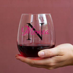 Persoonlijk Roze en Zwart Monogram Wijnglas Zonder Voet